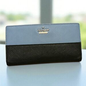 Kate Spade Saffiano Leather Two-Tone Black‎ and Blue Slim Wallet EUC
